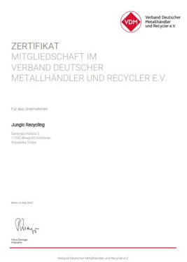 Zertifikat VDM